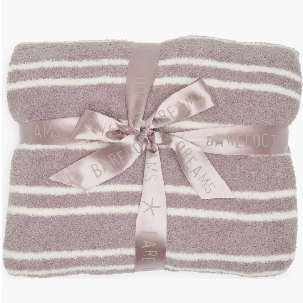 NWT Barefoot Dreams double stripe throw blanket- beachrock/cream -45x60